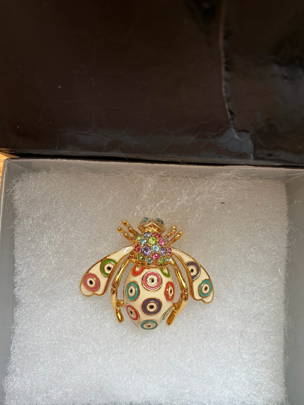 Joan Rivers Crystal eyed Evil Eye Pin/Brooch Enamel gold targets rhinestone. - Picture 5 of 6